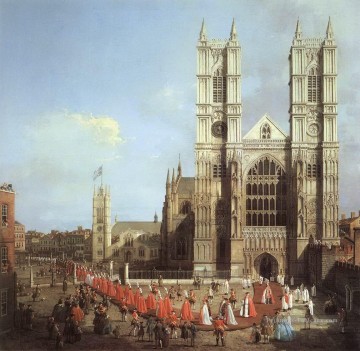 Abbaye de Westminster avec une procession des chevaliers du bain 1749 Canaletto Peinture à l'huile